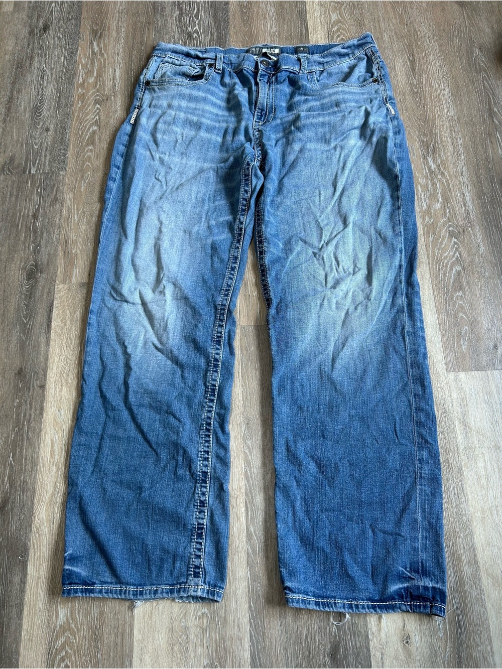 BKE Men's Blue Straight Baggy Leg Jeans